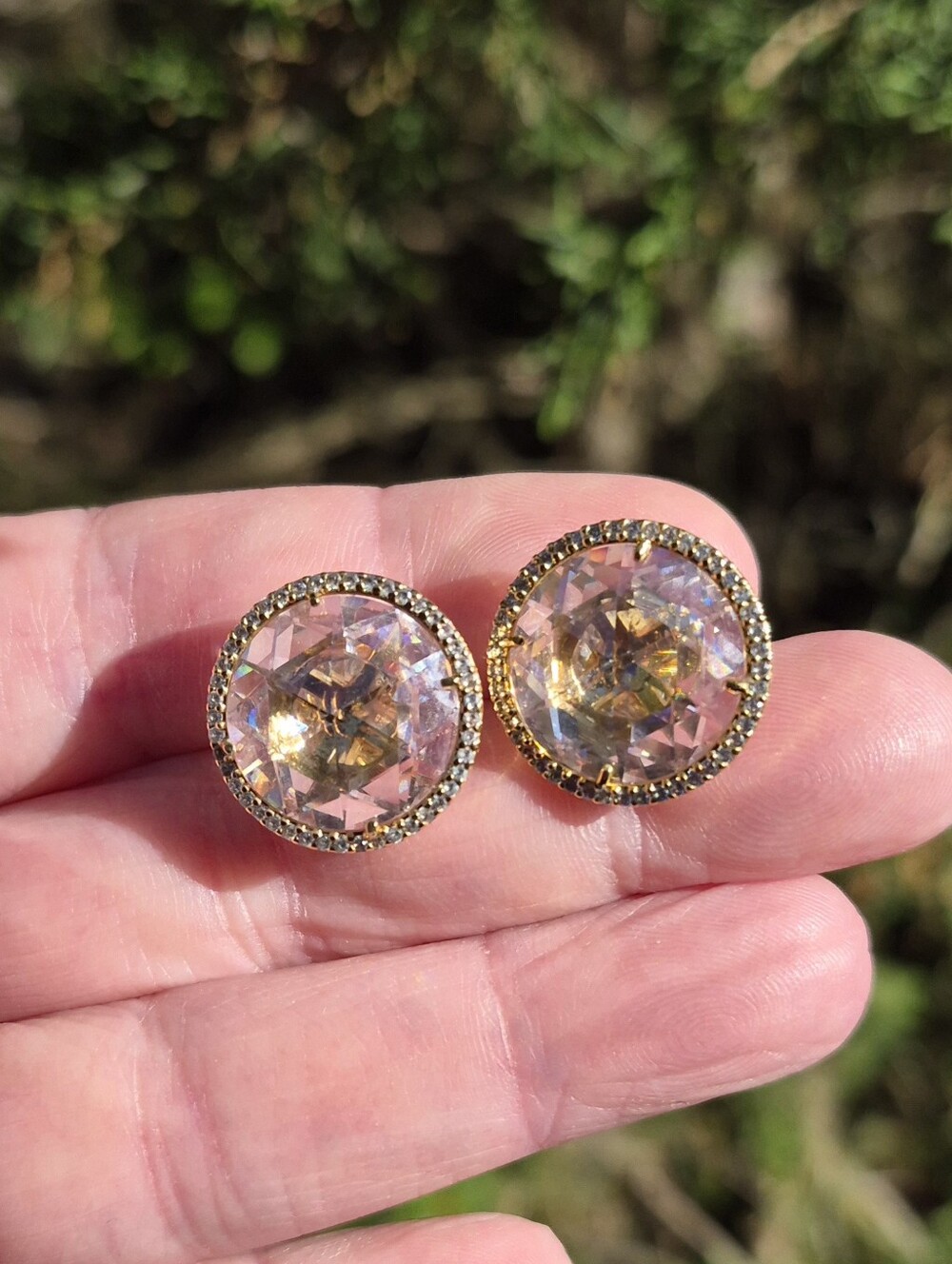 Kate Spade Halo Statement Stud Pierced CZ Crystal Gold Tone Earrings